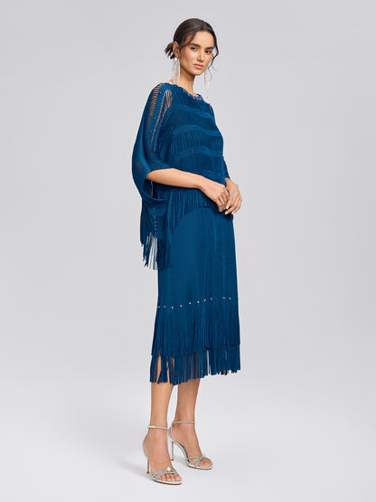 Hand-Beaded Openwork Burnout Cape Dress Set