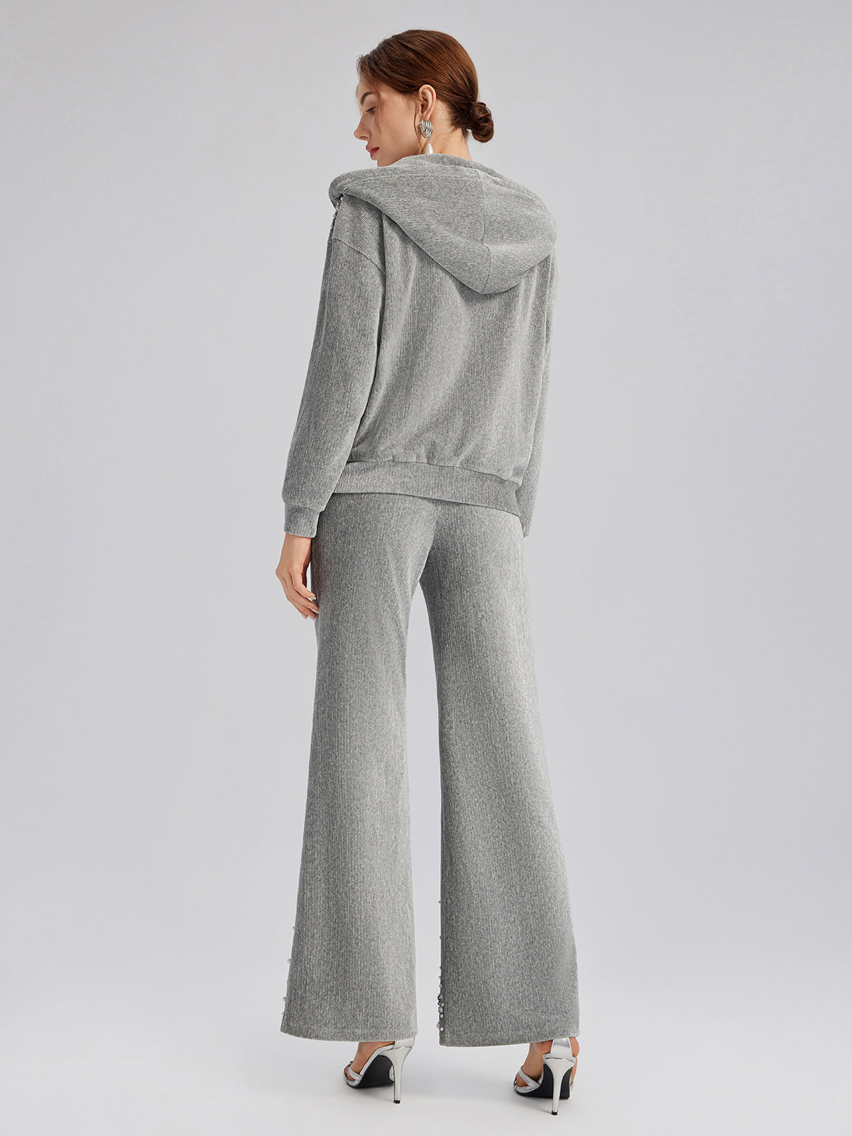 Chenille Ribbed Beaded Straight-Leg Pants