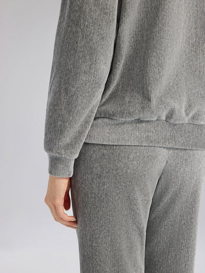 Chenille Ribbed Beaded Hooded Zip Jacket