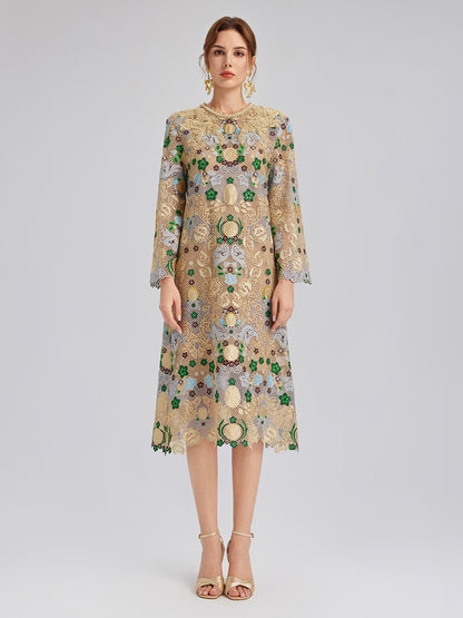 Hand-Beaded Baroque Embroidered Eyelet Dress