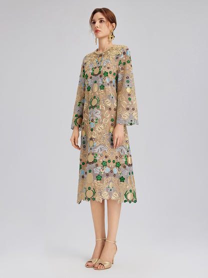 Hand-Beaded Baroque Embroidered Eyelet Dress