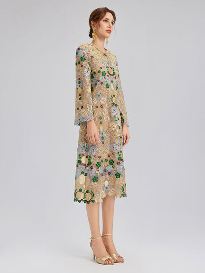 Hand-Beaded Baroque Embroidered Eyelet Dress