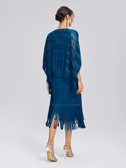 Hand-Beaded Openwork Burnout Cape Dress Set