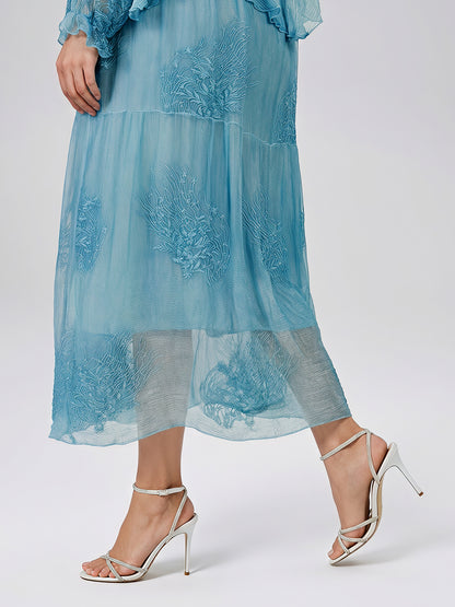 Washed Silk Floral Embroidered Dress
