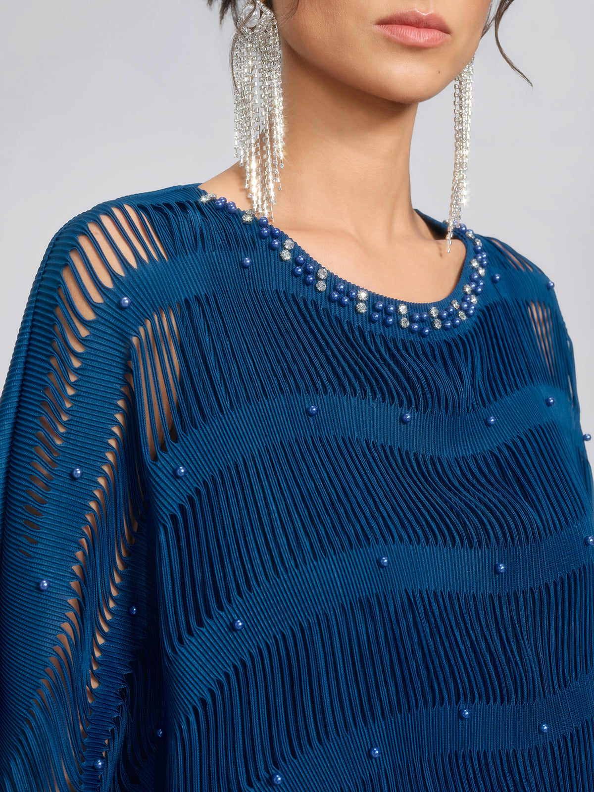 Hand-Beaded Openwork Burnout Cape Dress Set