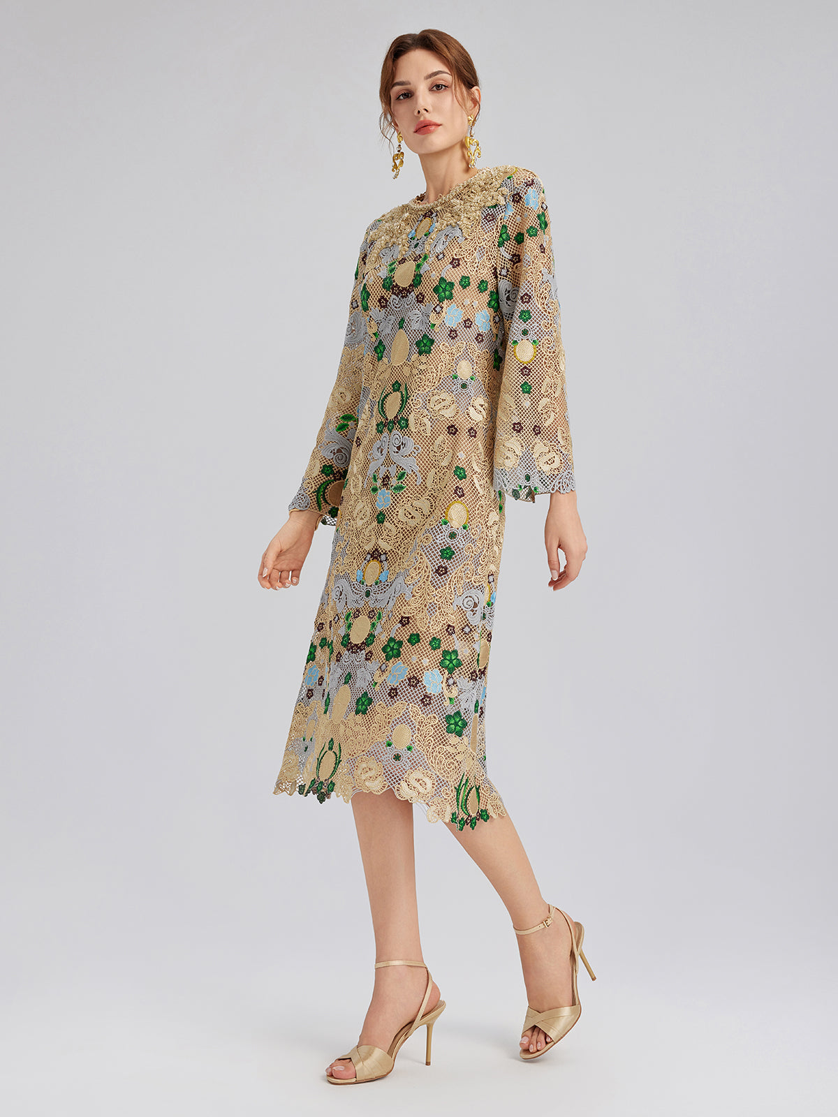 Hand-Beaded Baroque Embroidered Eyelet Dress