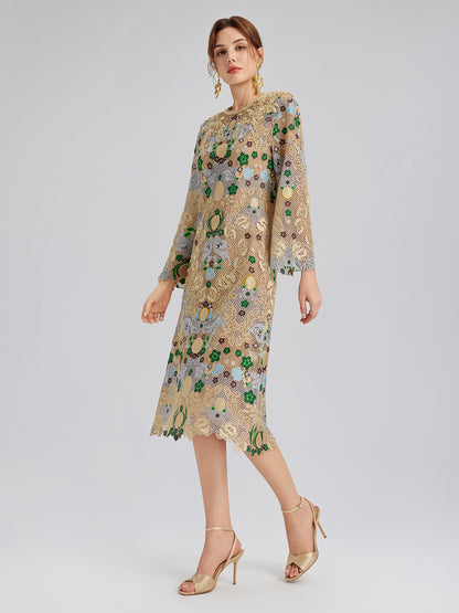 Hand-Beaded Baroque Embroidered Eyelet Dress