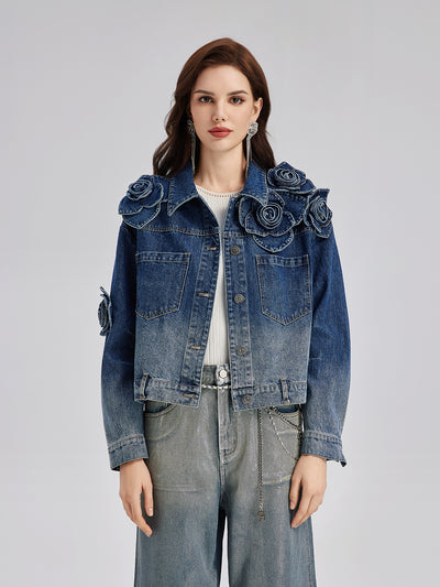 Handcrafted Floral Gradient Denim Jacket