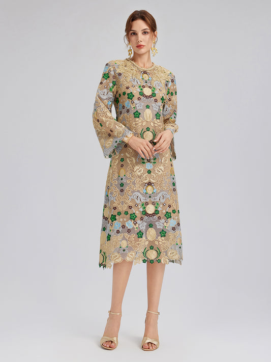 Hand-Beaded Baroque Embroidered Eyelet Dress