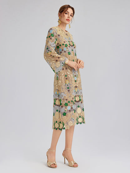 Hand-Beaded Baroque Embroidered Eyelet Dress