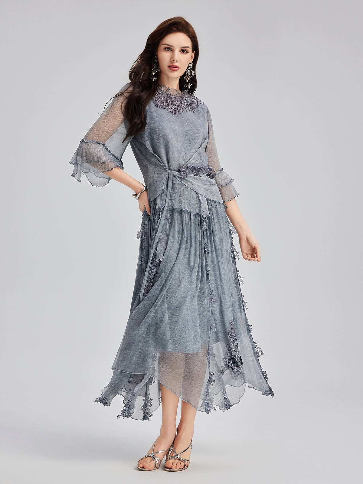 Elegant 3D Lace Dyed Silk Skirt