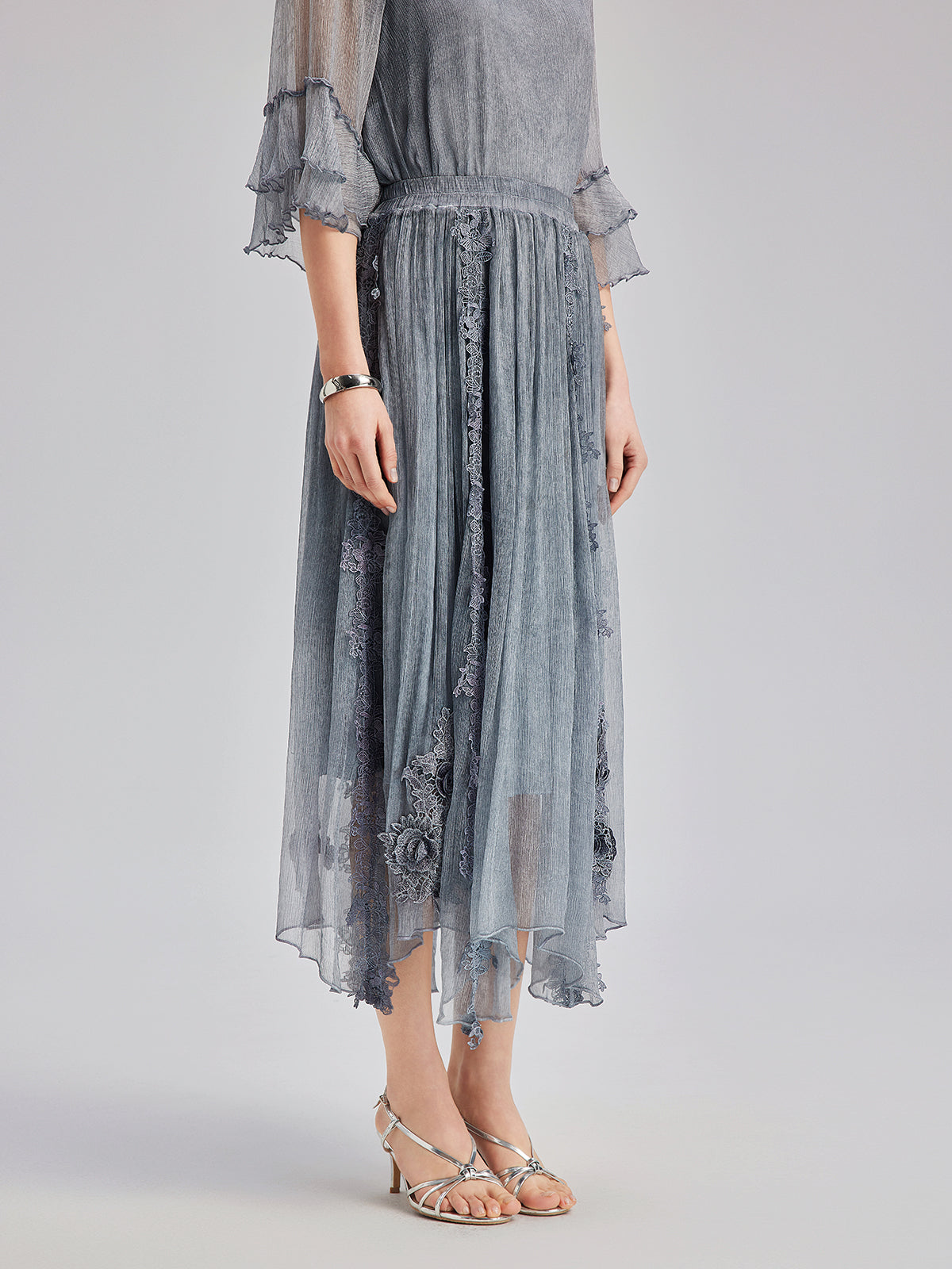Elegant 3D Lace Dyed Silk Skirt