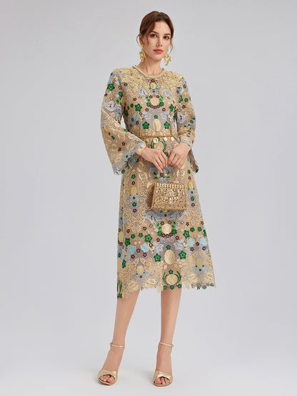 Hand-Beaded Baroque Embroidered Eyelet Dress