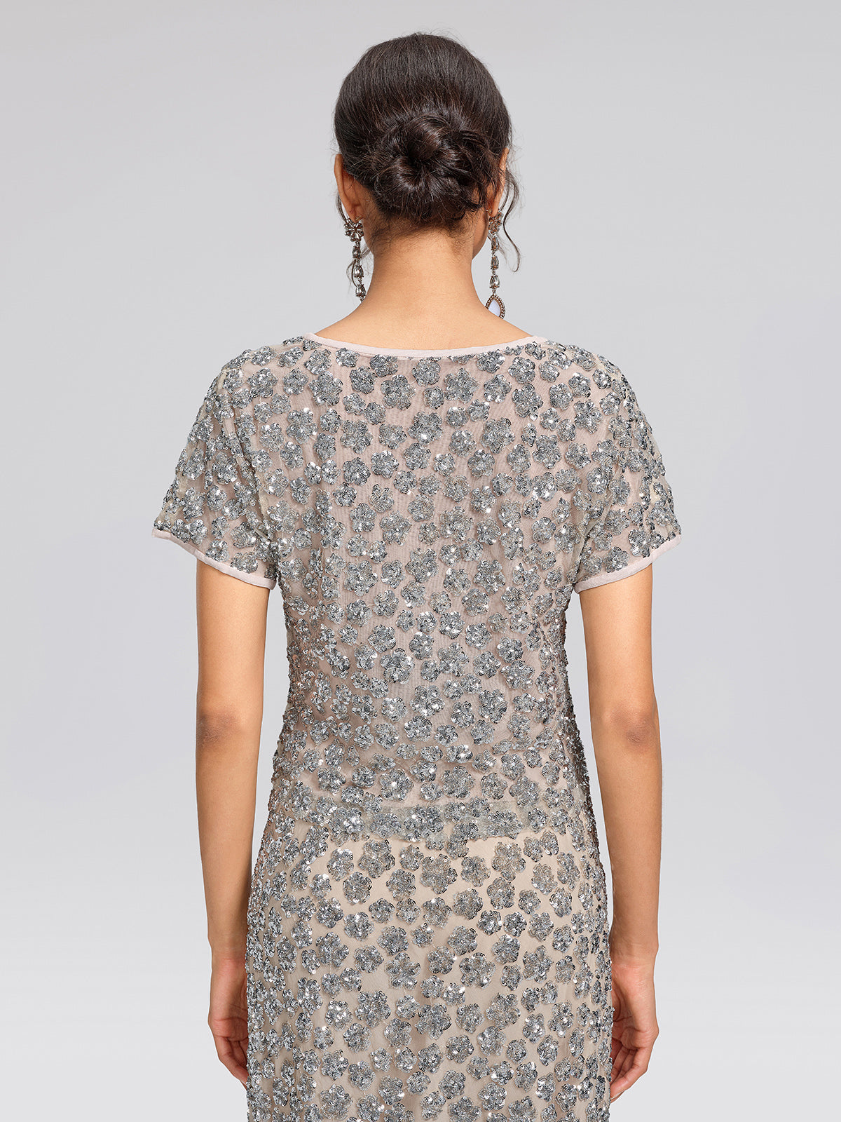 Hand Embellished Sequin V-neck Mesh Top