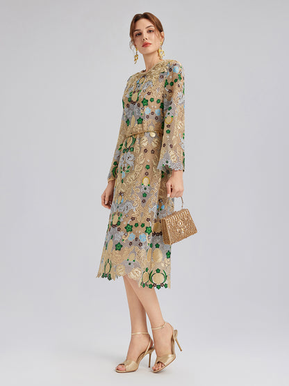 Hand-Beaded Baroque Embroidered Eyelet Dress