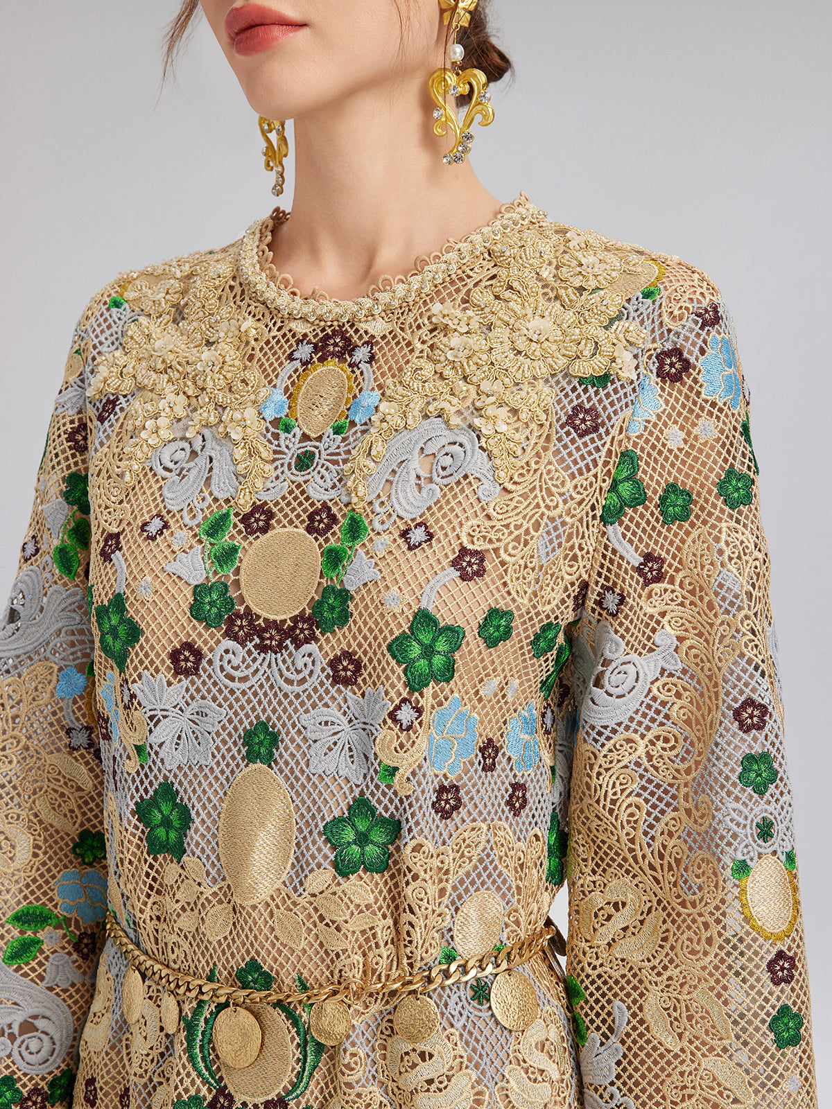 Hand-Beaded Baroque Embroidered Eyelet Dress