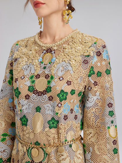 Hand-Beaded Baroque Embroidered Eyelet Dress