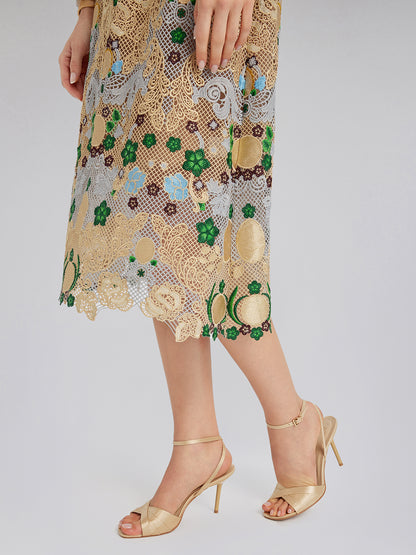 Hand-Beaded Baroque Embroidered Eyelet Dress