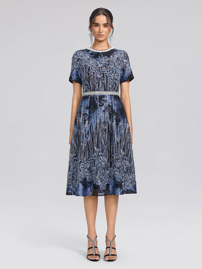 Jacquard Rose Embroidery Beaded Dress