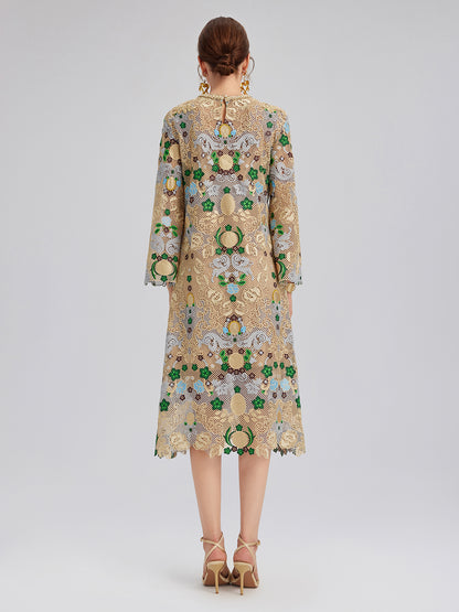 Hand-Beaded Baroque Embroidered Eyelet Dress