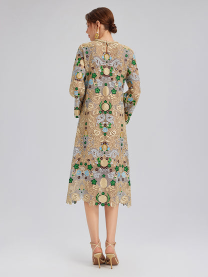 Hand-Beaded Baroque Embroidered Eyelet Dress