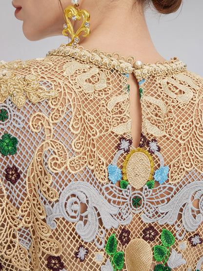 Hand-Beaded Baroque Embroidered Eyelet Dress