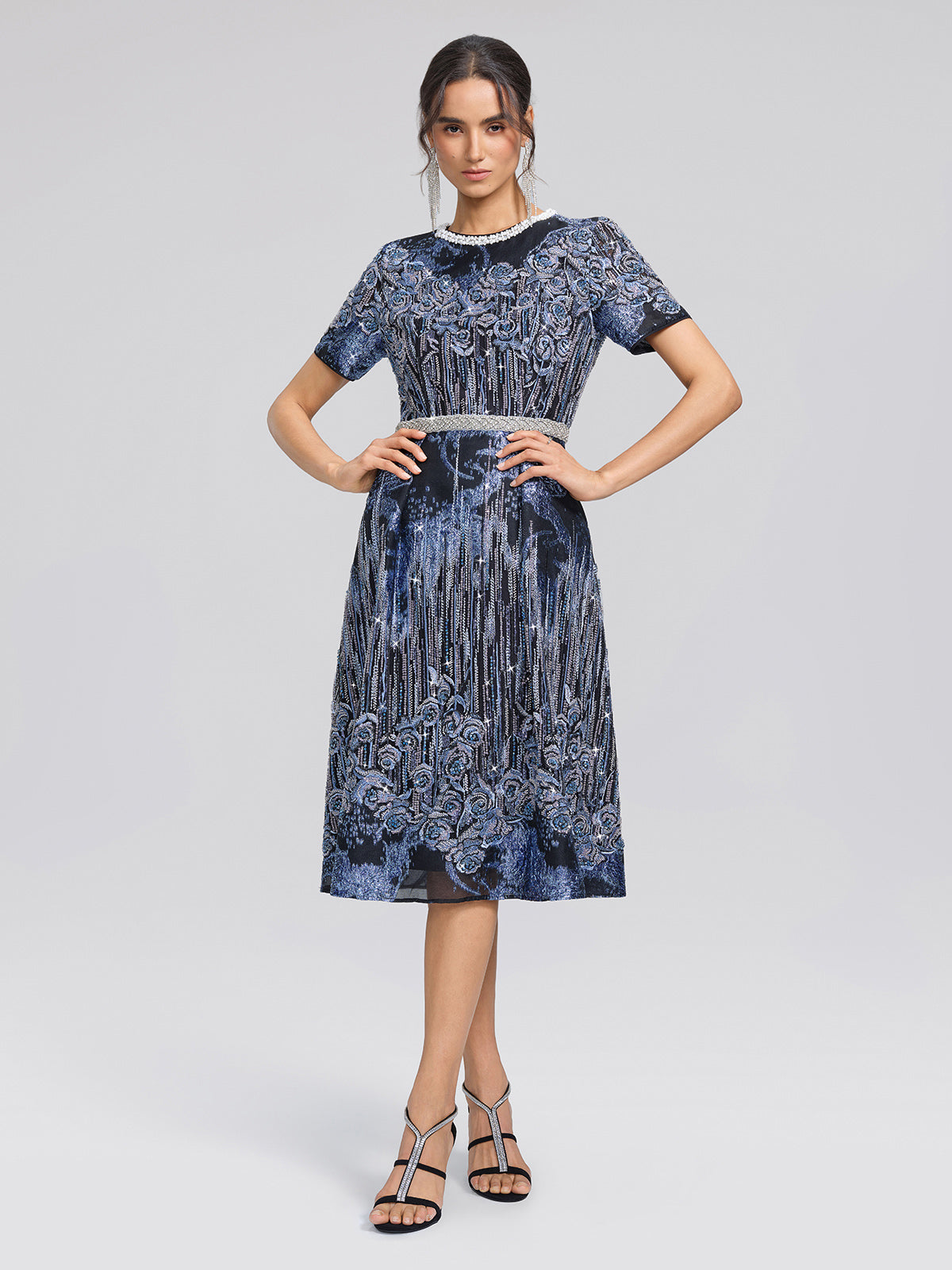 Jacquard Rose Embroidery Beaded Dress