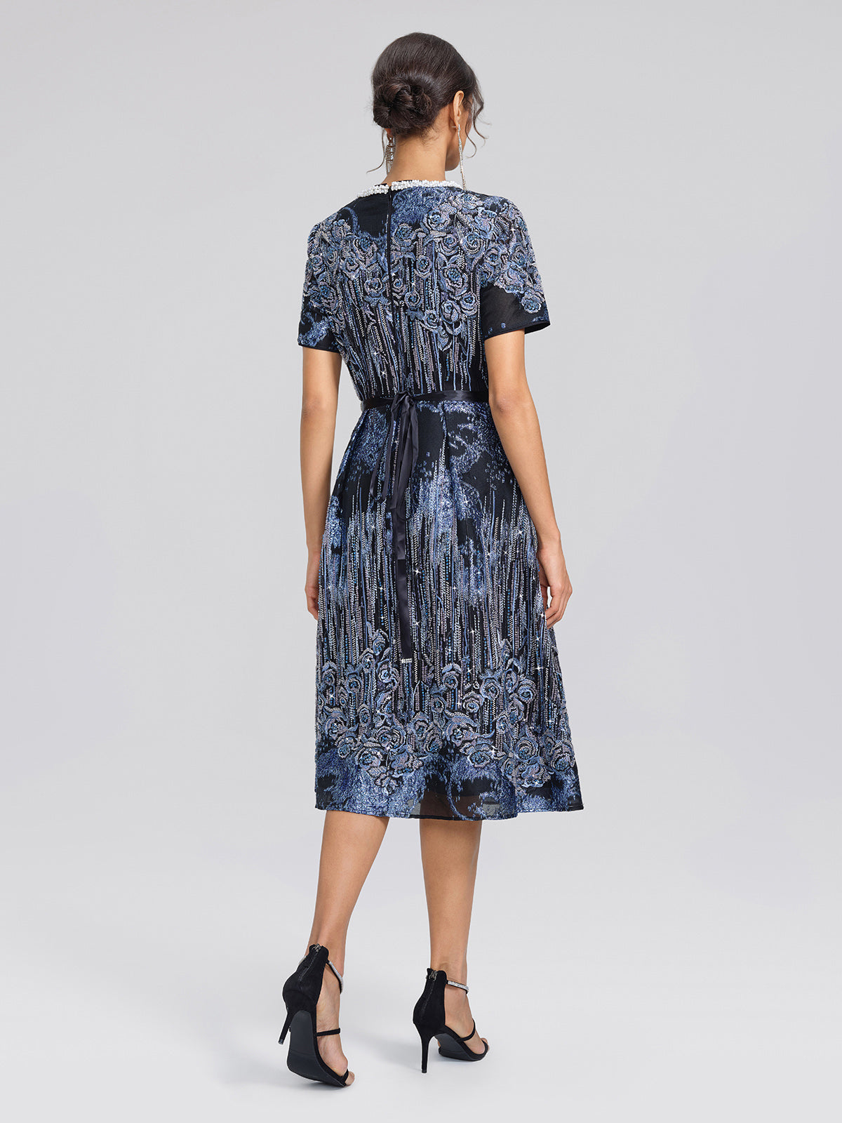 Jacquard Rose Embroidery Beaded Dress