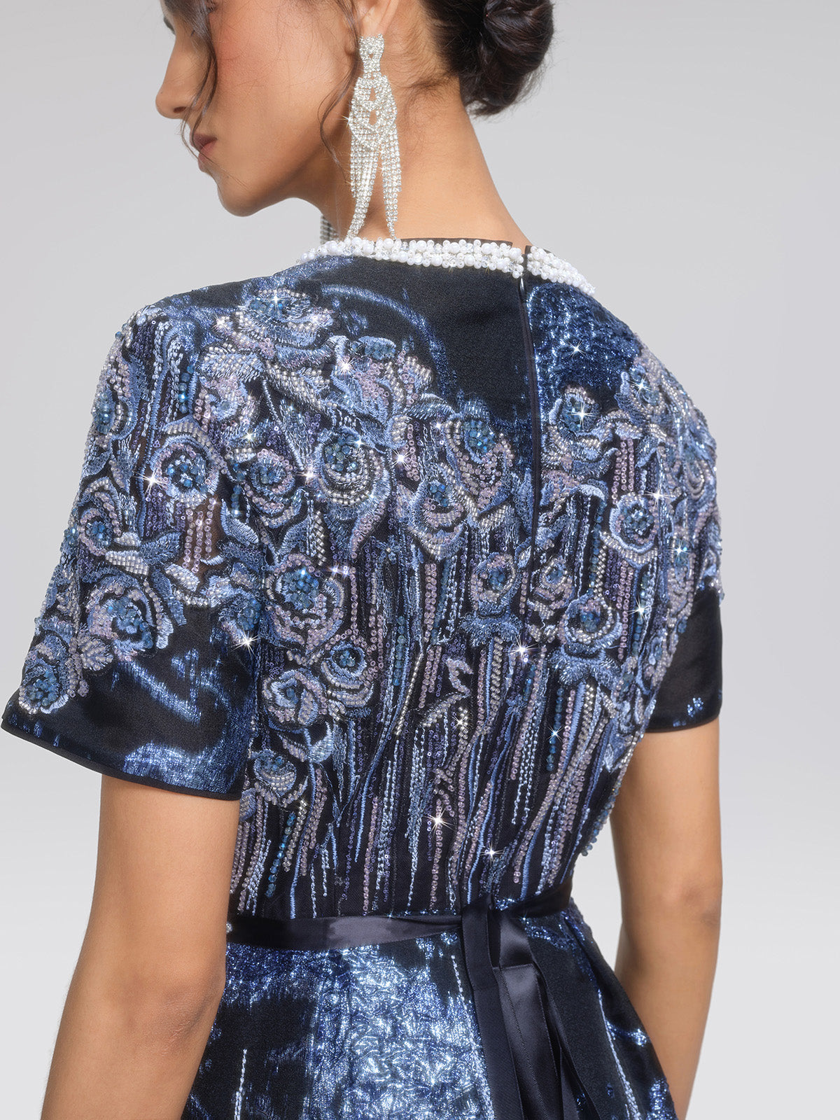 Jacquard Rose Embroidery Beaded Dress