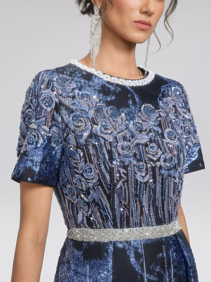 Jacquard Rose Embroidery Beaded Dress