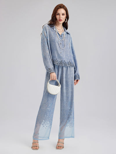 Custom Denim-Effect Gradient Lace Shirt
