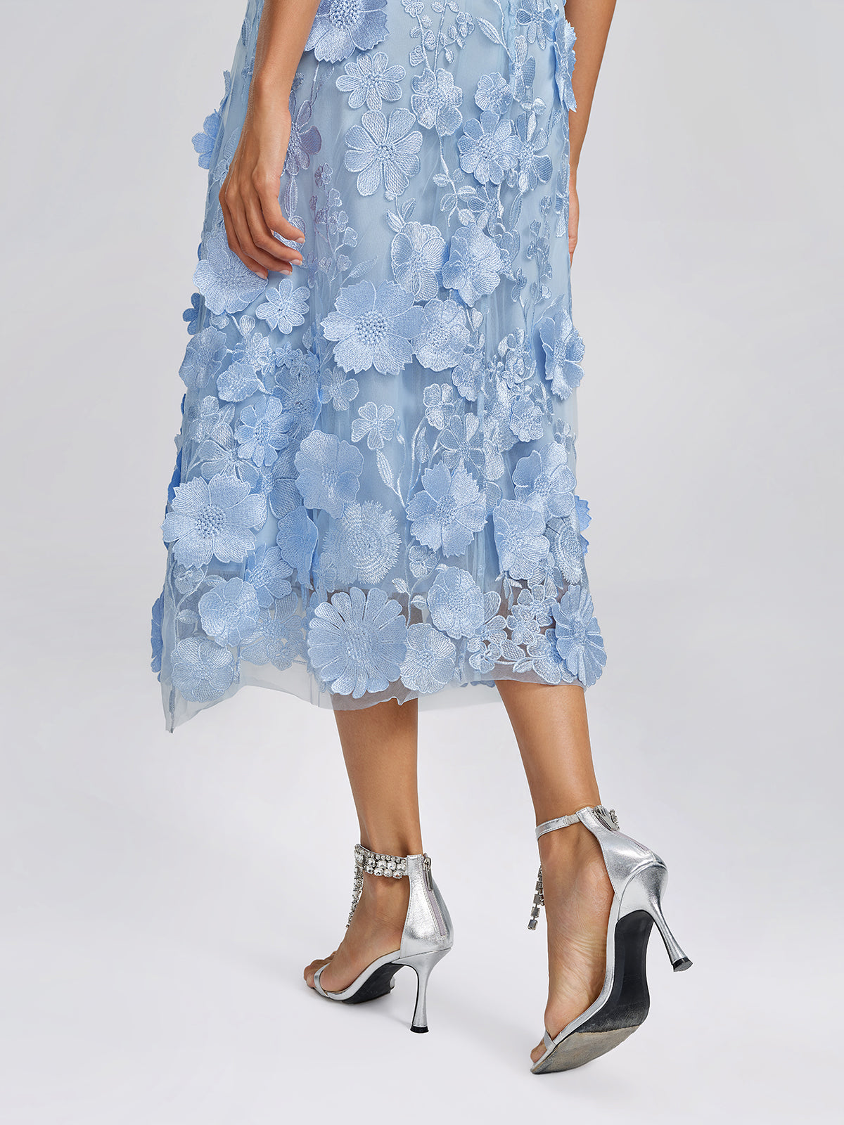 3D Floral Embroidered Mesh X-Waist Dress