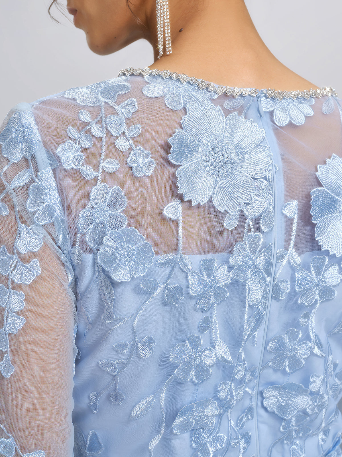 3D Floral Embroidered Mesh X-Waist Dress