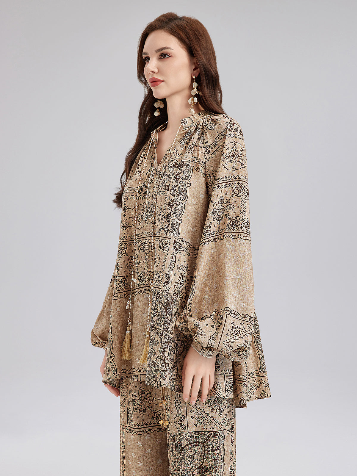 Final Sale | Paisley Cotton-Linen Vacation Relaxed Blouse
