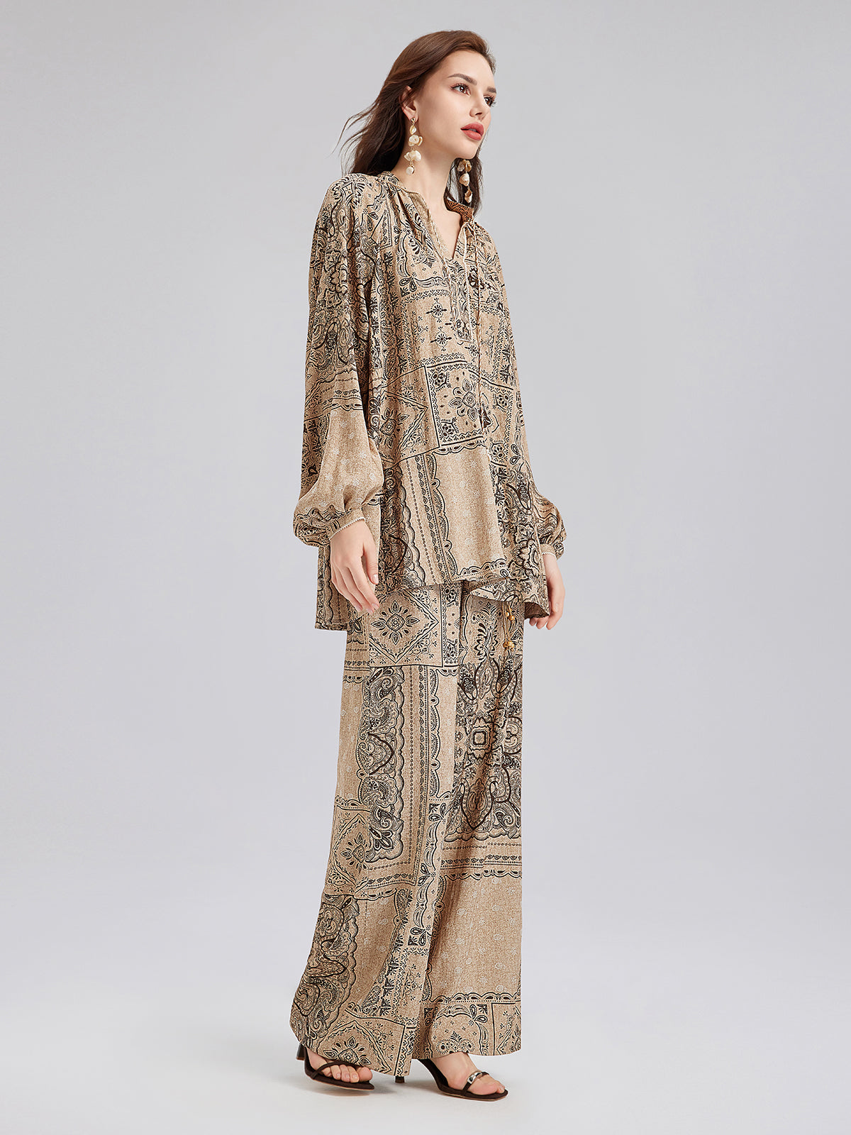 Final Sale | Paisley Cotton-Linen Vacation Relaxed Blouse