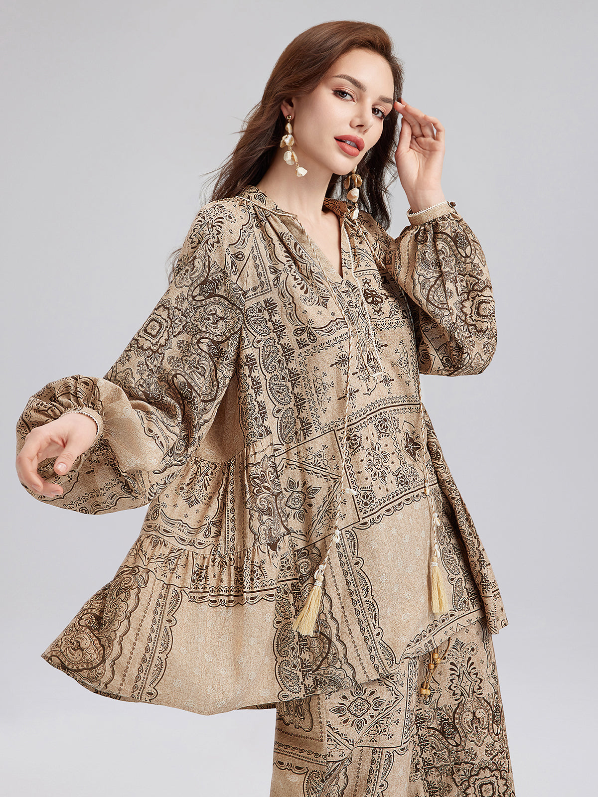 Final Sale | Paisley Cotton-Linen Vacation Relaxed Blouse