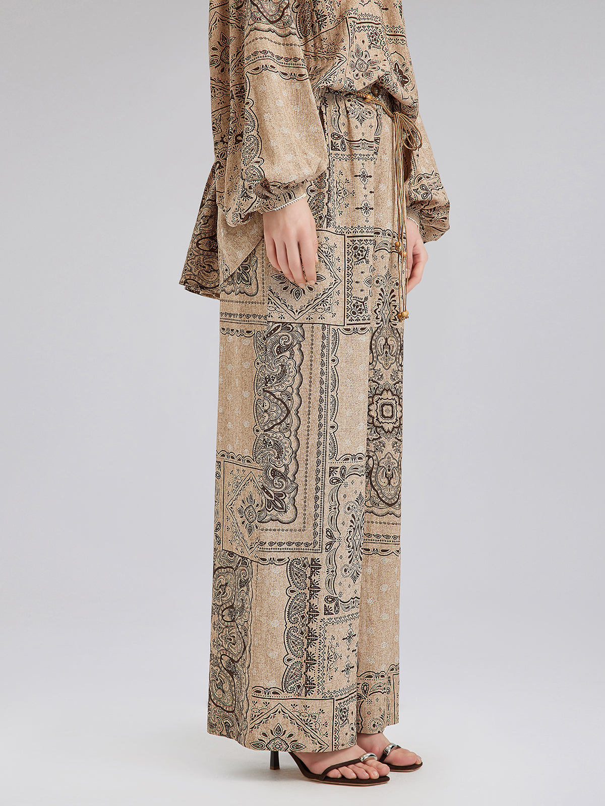 Final Sale | Paisley Print Vacation Wide-Leg Pants with Belt
