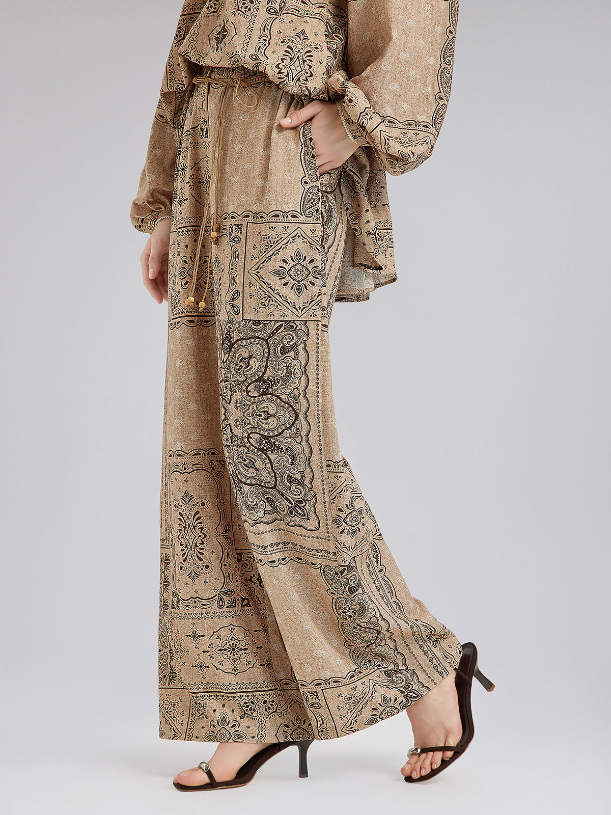 Final Sale | Paisley Print Vacation Wide-Leg Pants with Belt