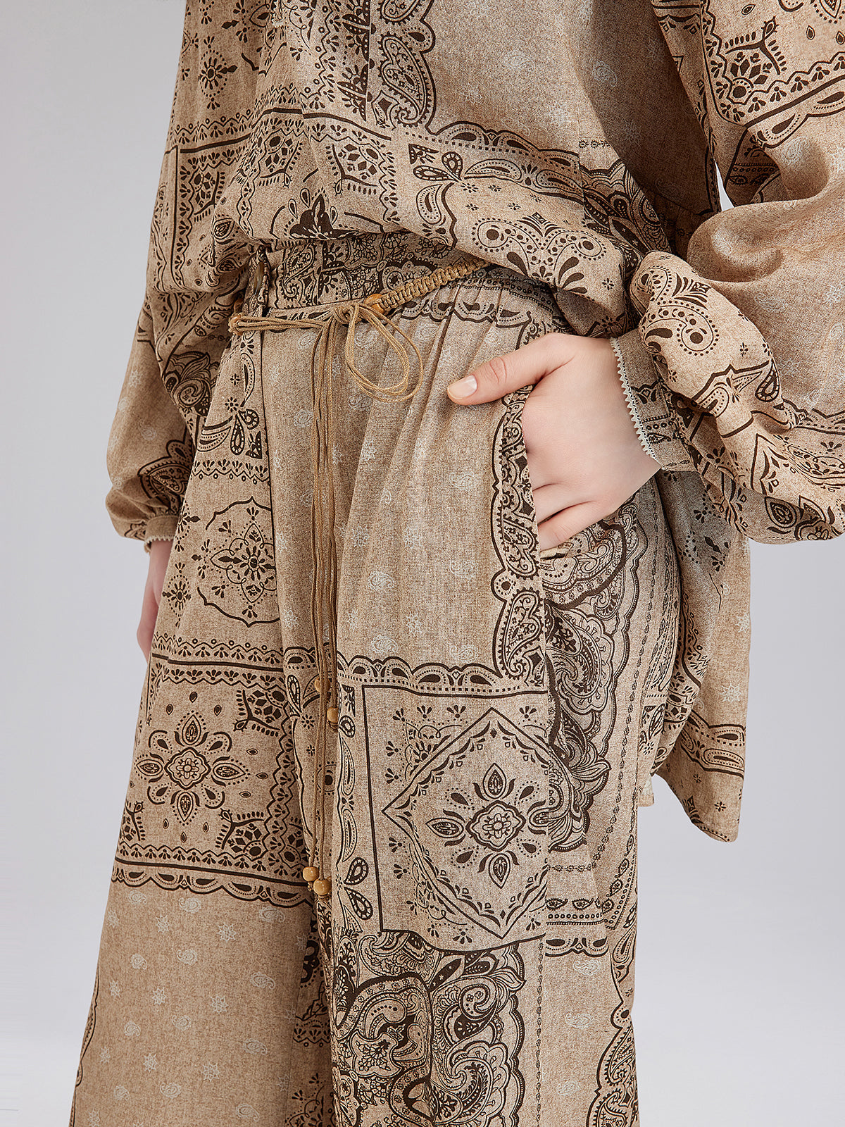 Final Sale | Paisley Print Vacation Wide-Leg Pants with Belt