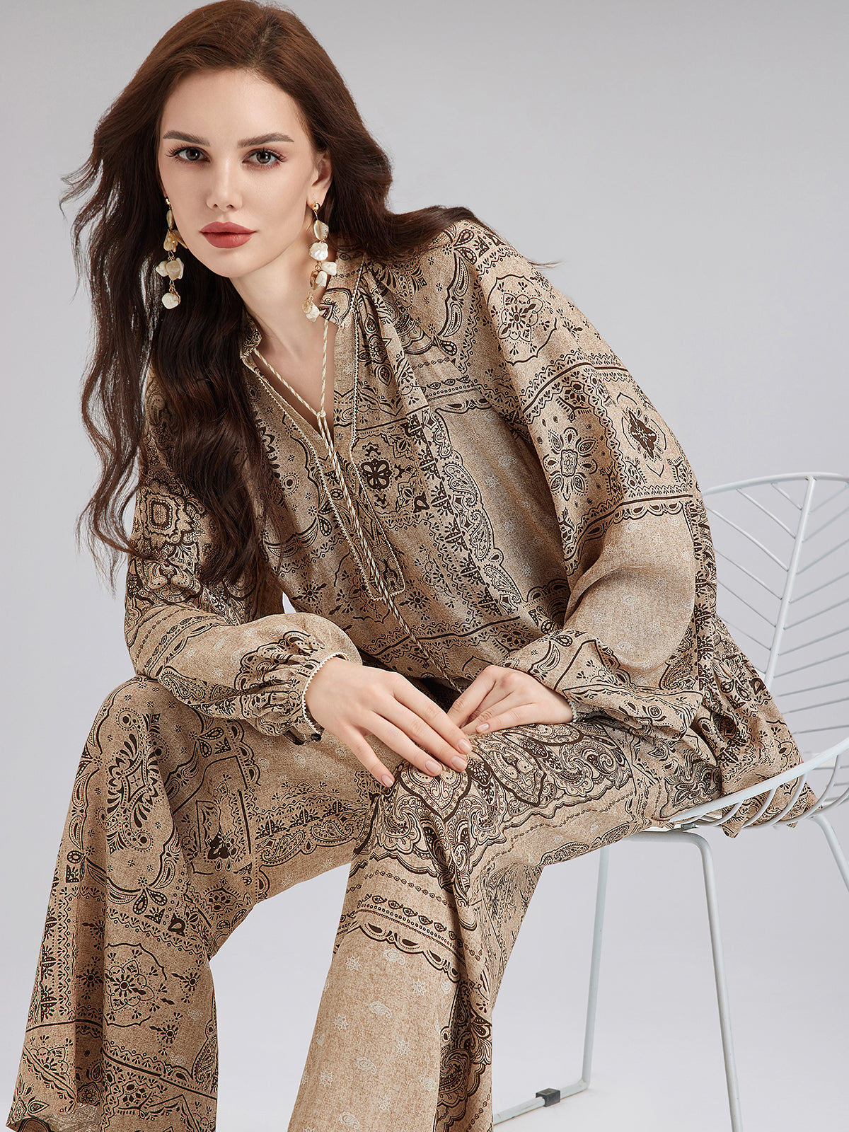 Final Sale | Paisley Cotton-Linen Vacation Relaxed Blouse