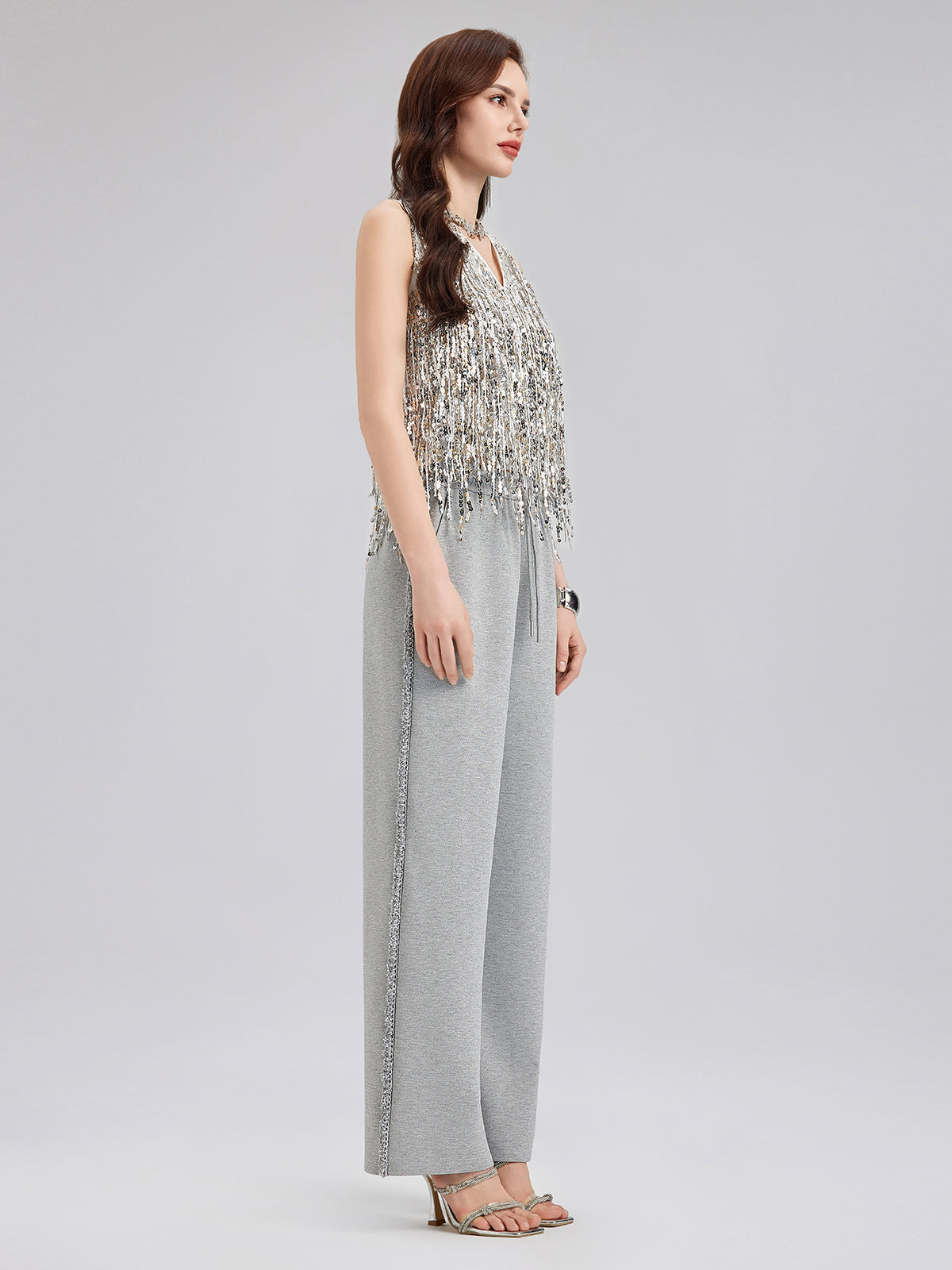 Tassel Sequin Embroidered V-Neck Vest