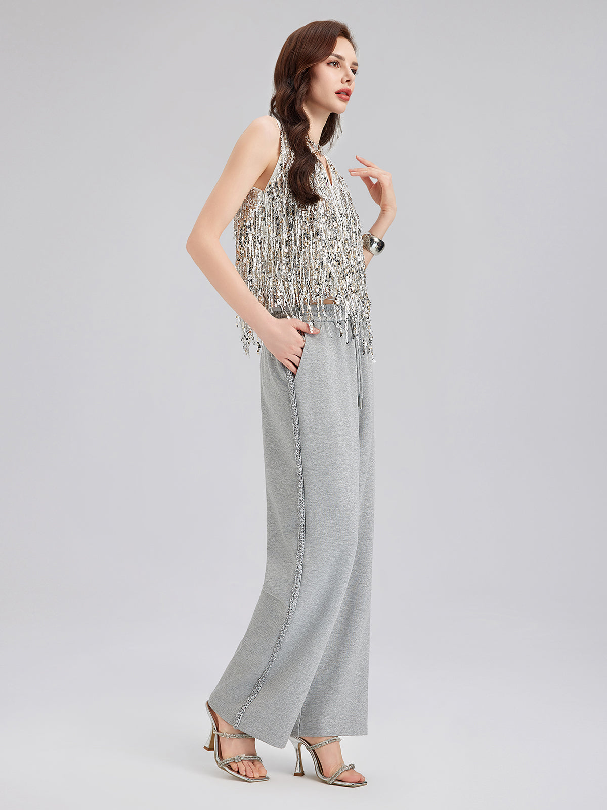 Tassel Sequin Embroidered V-Neck Vest
