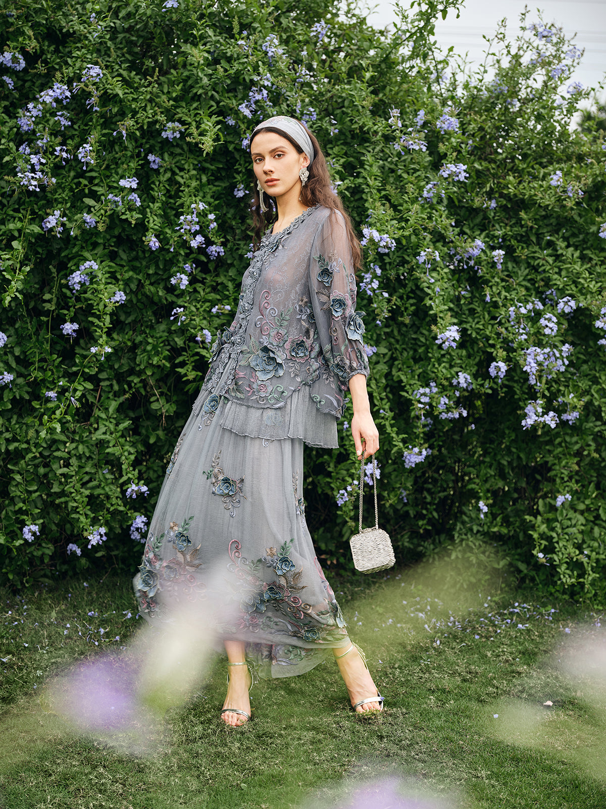 Handcrafted 3D Floral Silk Skirt