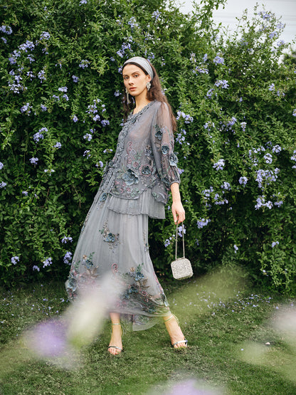 Handcrafted 3D Floral Silk Skirt