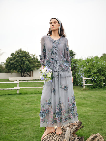 Handcrafted 3D Floral Silk Top