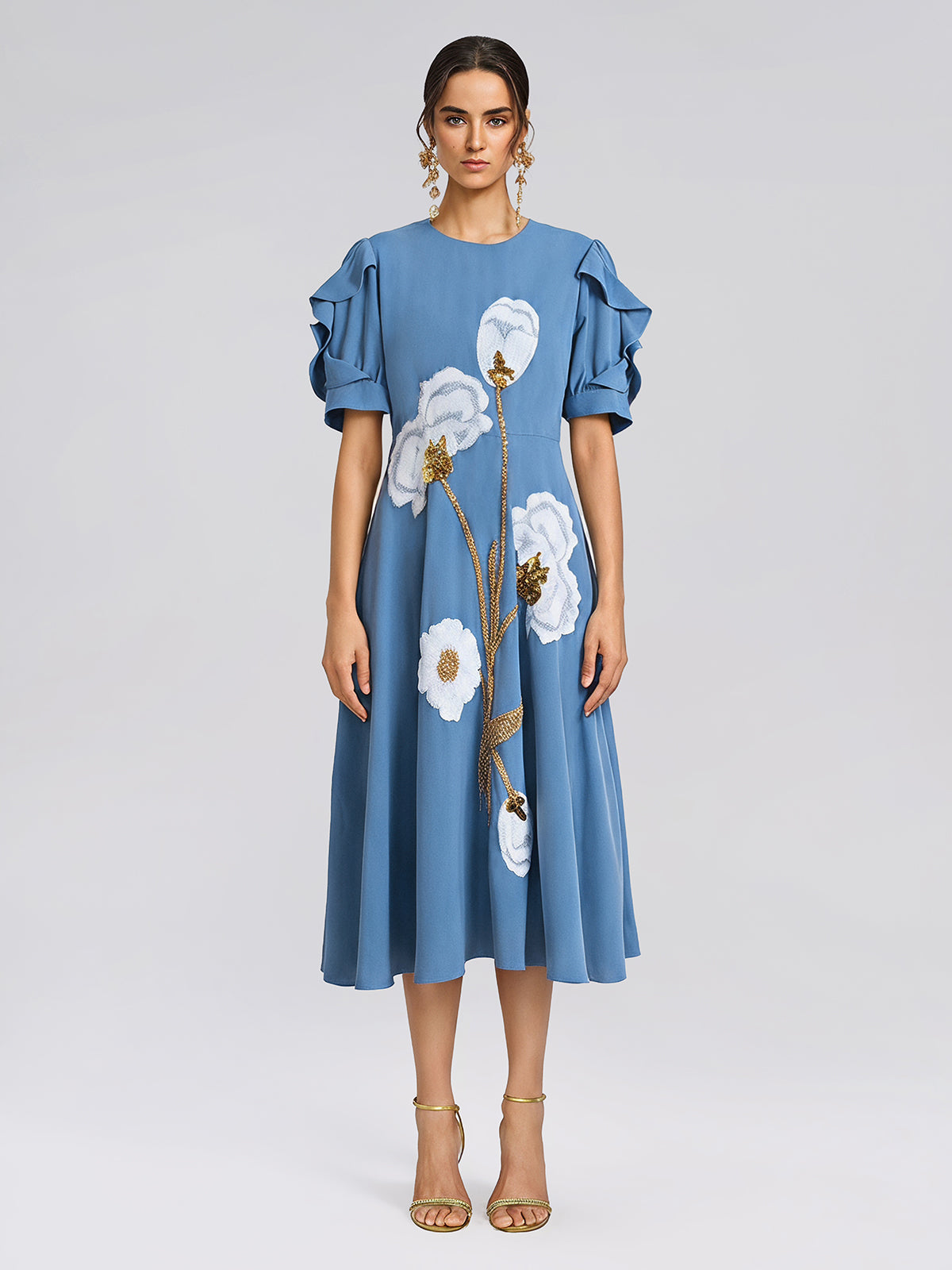 Sequin Embroidered Tulip Floral Dress