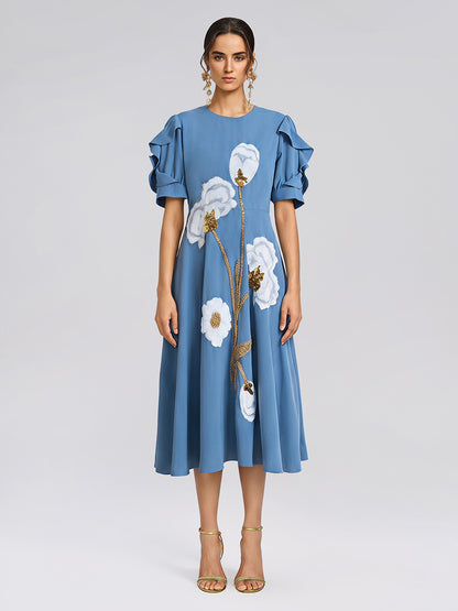 Sequin Embroidered Tulip Floral Dress