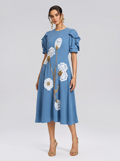 Sequin Embroidered Tulip Floral Dress