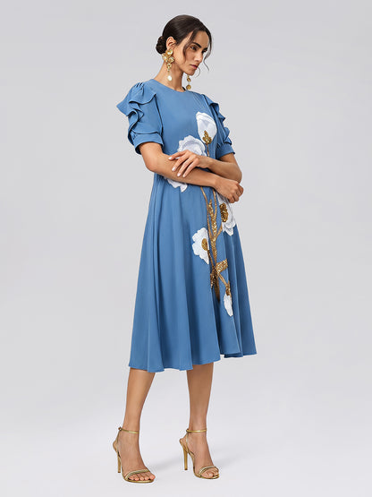 Sequin Embroidered Tulip Floral Dress