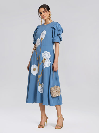 Sequin Embroidered Tulip Floral Dress